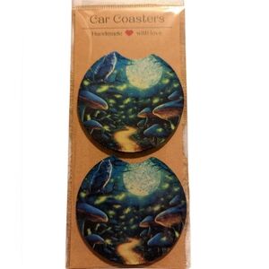 Car Coaster Set - Moonlit Owl Mushrooms - Handmade